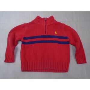 Polo Ralph Lauren Toddler Stripe Quarter Zip Sweater Navy Green Cotton Preppy 2T